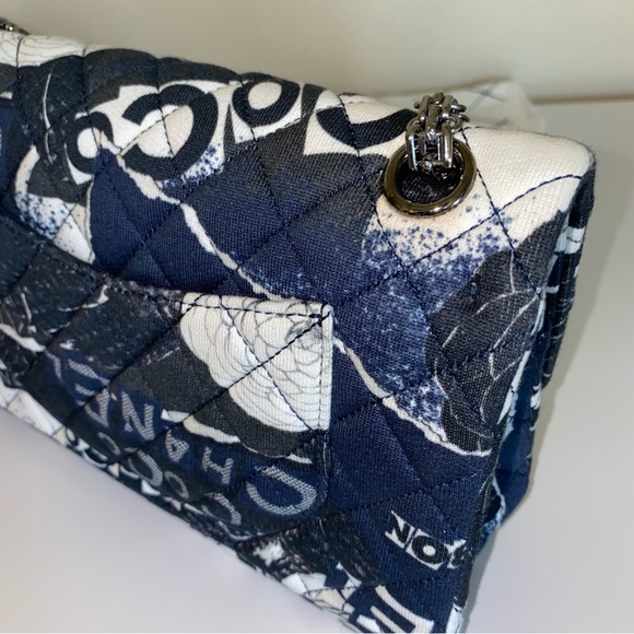 Auth Chanel Graffiti Small Reissue 225 Double Flap Classic Jersey Knit Bag - Picture 8 of 15